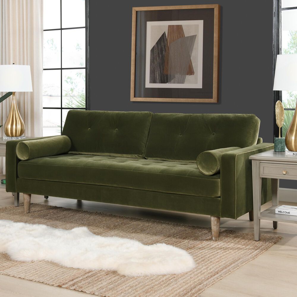 Jennifer Taylor Home Nicholas Stationary Sofa in Olive Green Velvet, , large