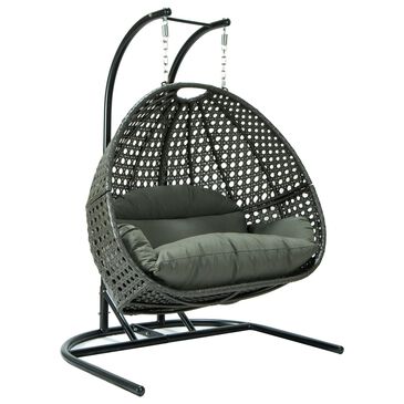 Leisuremod 57.5" Patio Double Hanging Egg Swing Chair with Dark Grey Cushion in Charcoal, , large