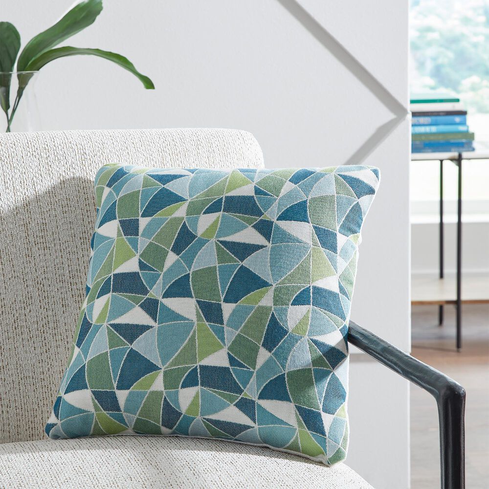 Ashley Seanow 18&quot; Square Throw Pillow in Green, Turquoise and White, , large