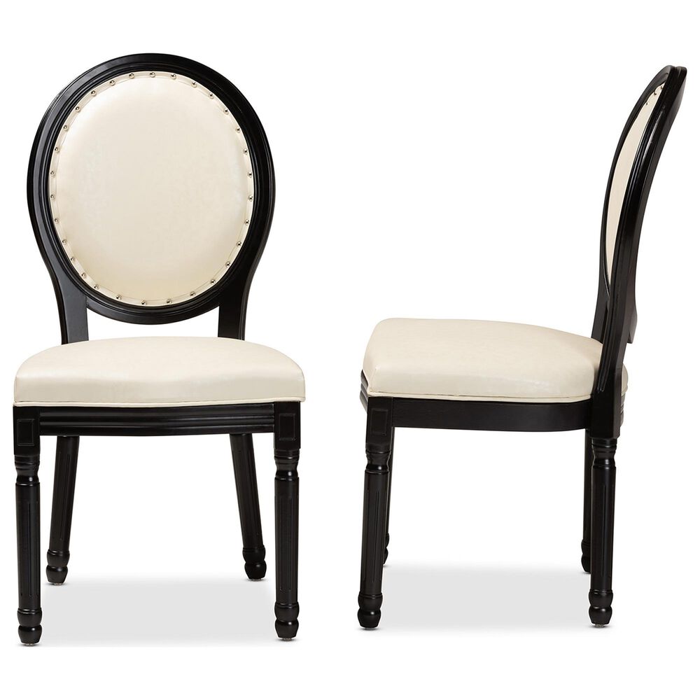 Baxton Studio Louis Side Chair with Beige Cushion in Black (Set of 2), , large