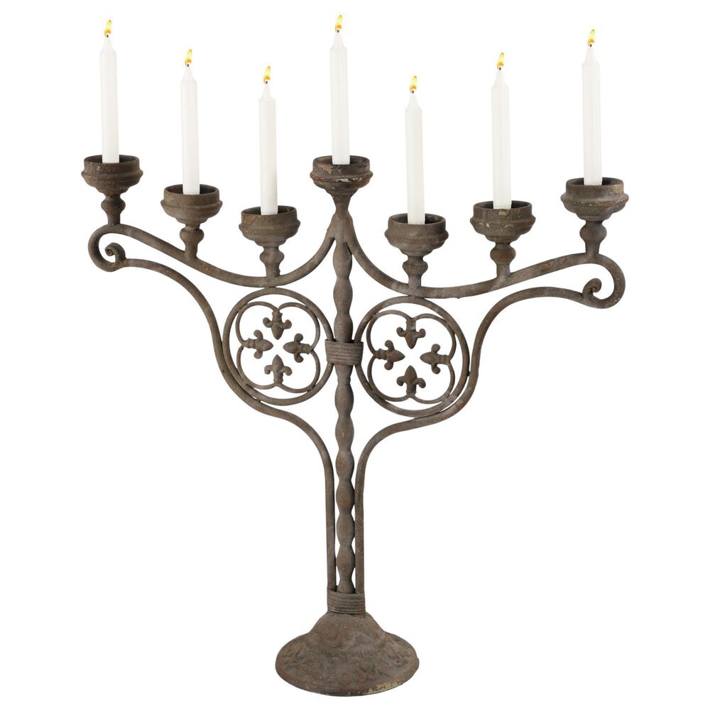 Maple and Jade 7-Light Vintage Scrolled Candelabra in Light Brown, , large