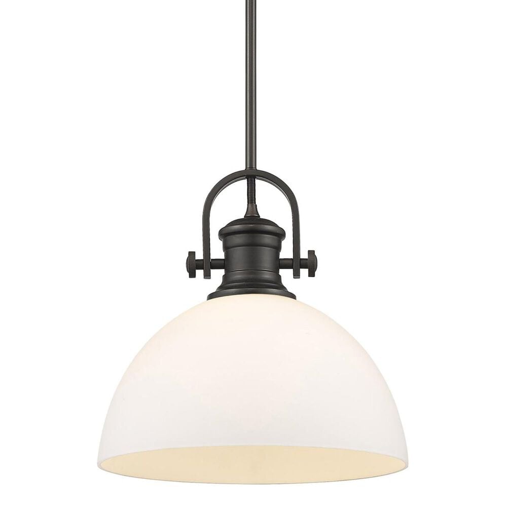 Golden Lighting Hines 1-Light Pendant in Rubbed Bronze with Opal Glass, , large