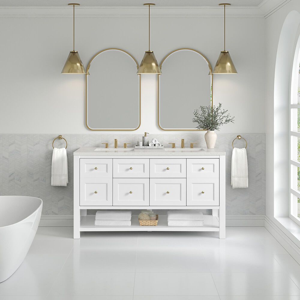 James Martin Vanities Breckenridge 60&quot; Double Bathroom Vanity in Bright White with 3 cm Lime Delight Quartz Top and Rectangular Sinks, , large