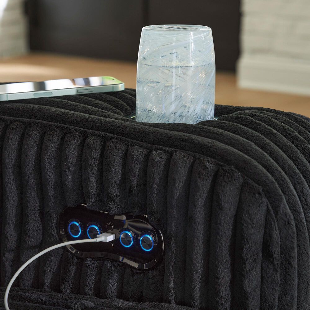 Ashley Forest Lake Power Reclining Sofa with Adjustable Headrest in Black Velvet, , large