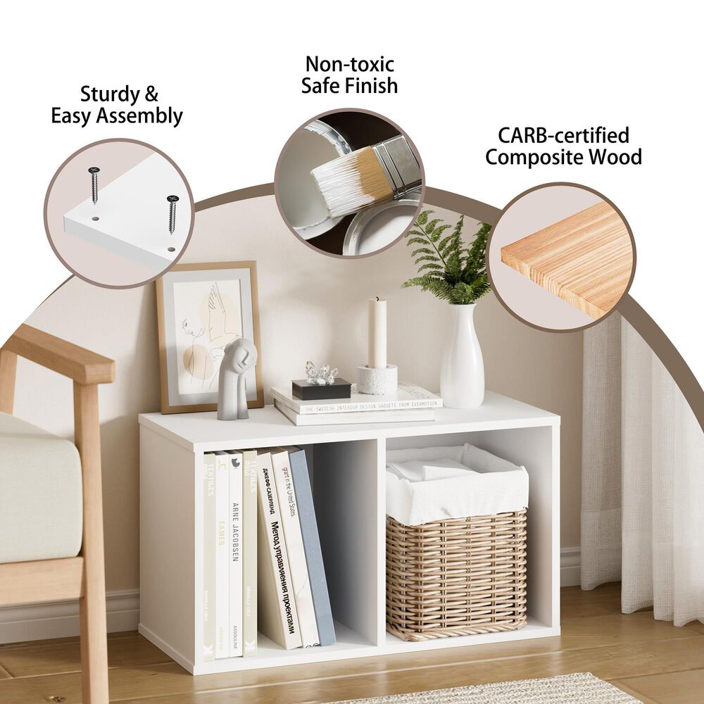 HOMLUX 2-Tier Open Shelf Bookcase in White, , large