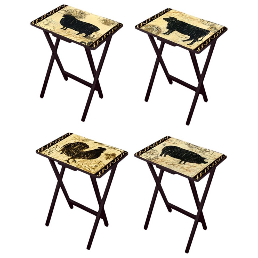 Cape Craftsmen Elegant Farmhouse TV Tray Set with Black Stand (Set of 4), , large