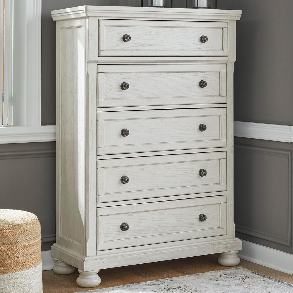 Ashley Robbinsdale 5 Drawer Double Knob Chest in Antique White, , large