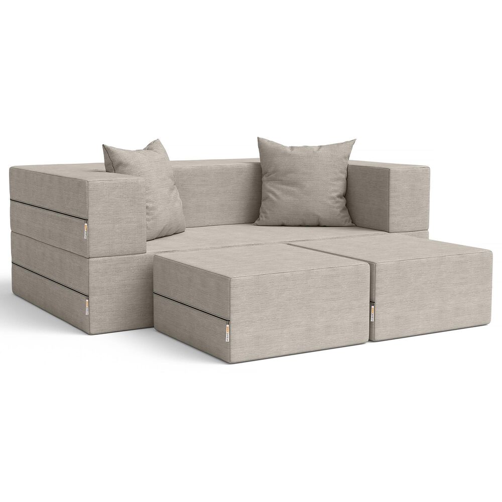 Jaxx Zipline Convertible Queen Sleeper Loveseat &amp; Ottomans in Pewter Velvet, , large