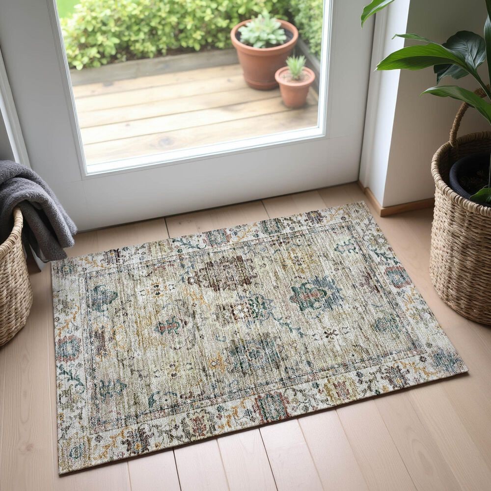 Dalyn Rug Company Silk Road Putty, Ivory, Taupe, Gold, Copper, Blue and Wheat 1&#39;8&quot; x 2&#39;6&quot; Area Rug, , large