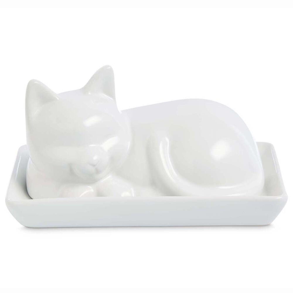 Harold Import Cat Butter Dish with Lid in White, , large