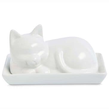 Harold Import Cat Butter Dish with Lid in White, , large