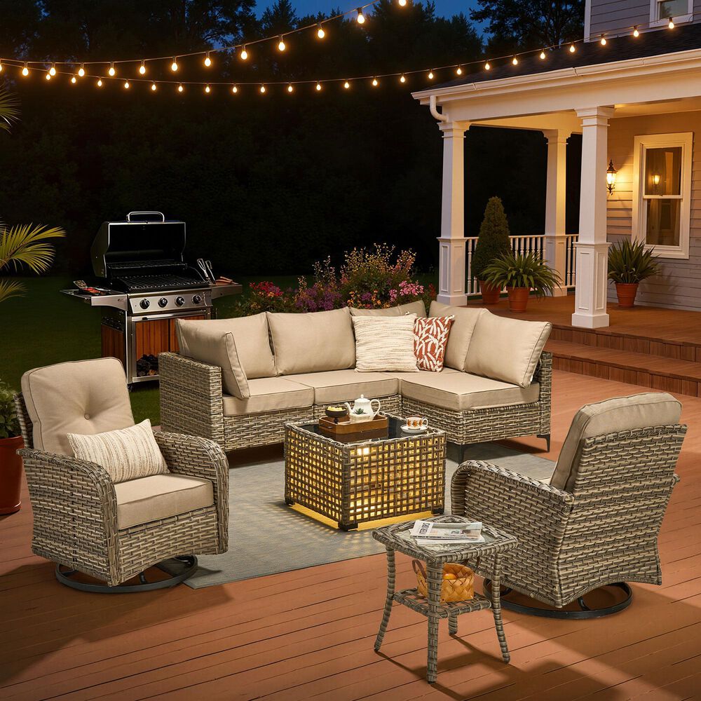 HOMLUX 8-Piece Outdoor Modular Sofa Conversation Set in Beige, , large