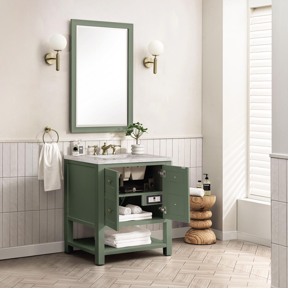 James Martin Vanities Breckenridge 30&quot; Single Bathroom Vanity in Smokey Celadon with 3 cm Victorian Silver Quartz Top and Rectangular Sink, , large