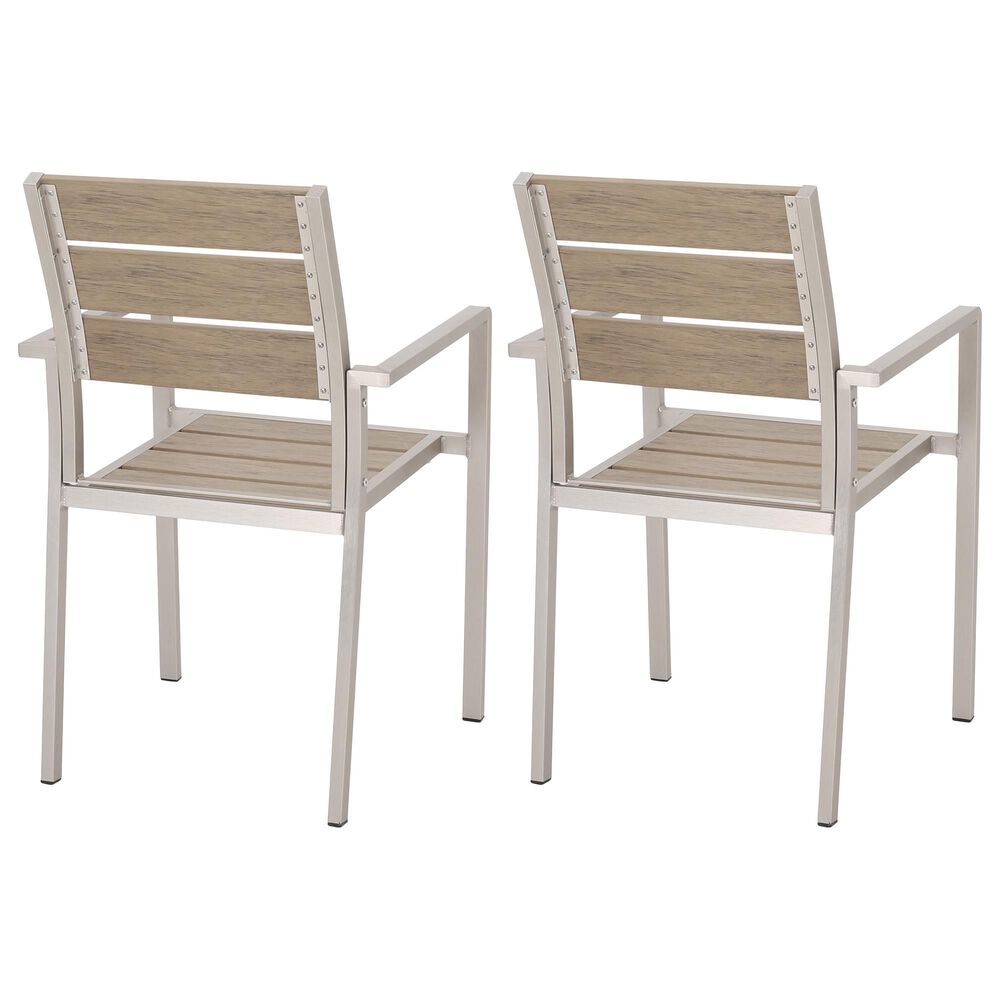 Hearth and Haven Outdoor Dining Chair with Faux Wood Seat in Natural and Silver &#40;Set of 2&#41;, , large