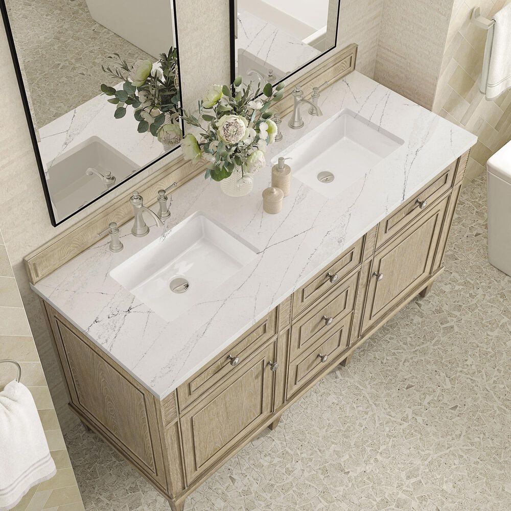 James Martin Vanities Lorelai 60&quot; Double Vanity in Whitewashed Oak with 3 cm Ethereal Noctis Quartz Top, , large