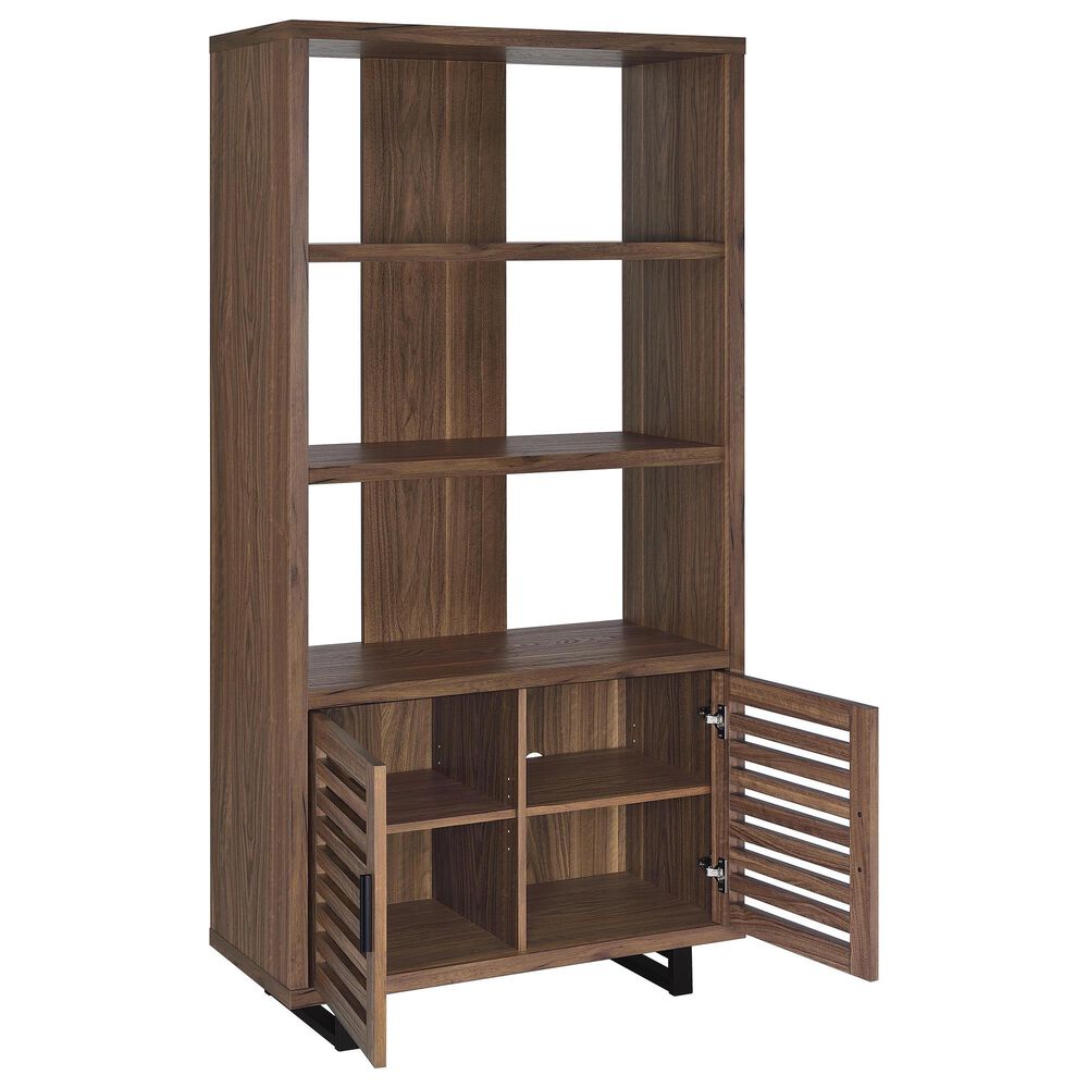 Pacific Landing Maddox 2-Piece L-desk and Bookcase Set in Black and Walnut, , large