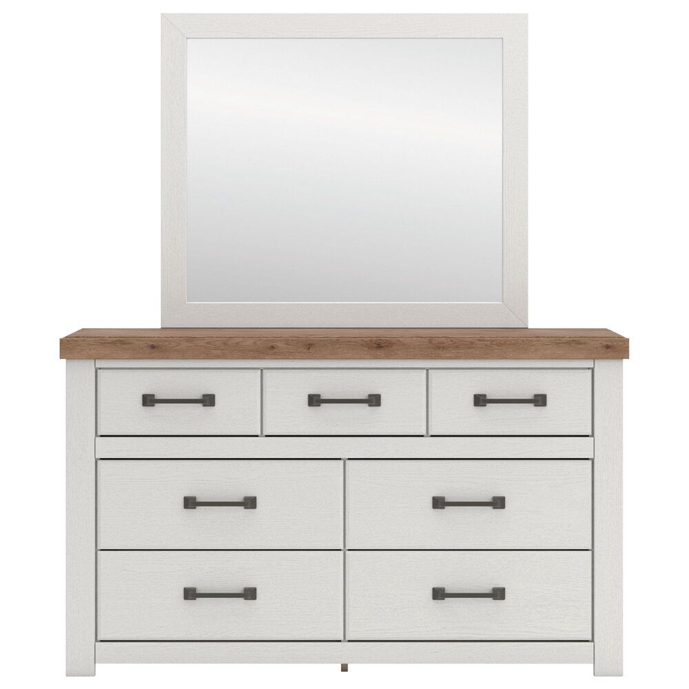 Ashley Savonport 7 Drawer Dresser and Mirror in White and Brown, , large