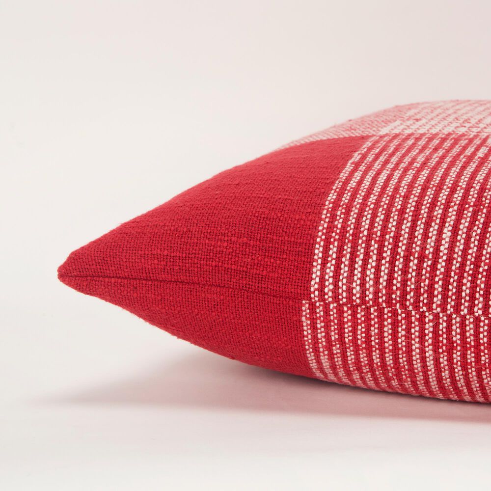Rizzy Home Plaid 20&quot; Down Filled Pillow in Red/White, , large