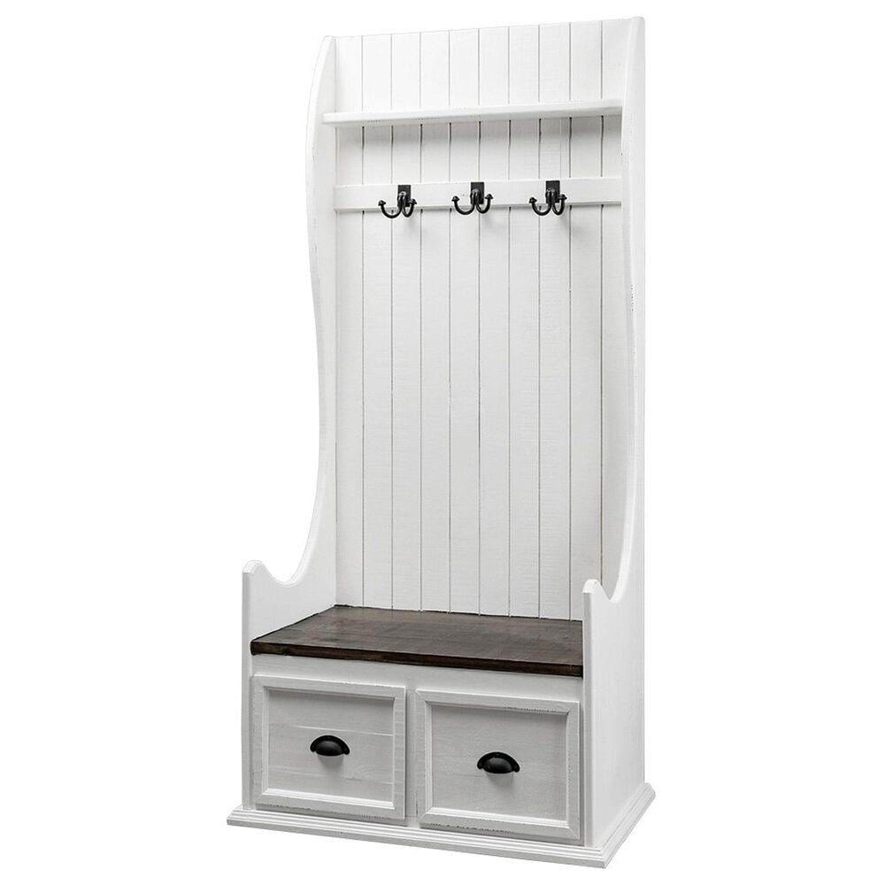 Rustic Imports Dutch Hall Tree with Bench in Antique White and Tobacco, , large