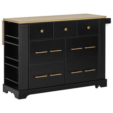 HOMLUX 51" Kitchen Island with Pull Out Trash Can Storage in Black, , large