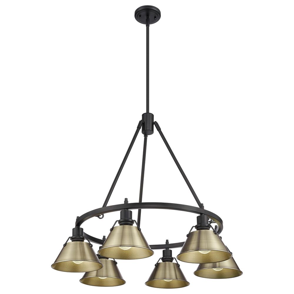Golden Lighting Orwell 6-Light Chandelier with Aged Brass Shade in Matte Black, , large