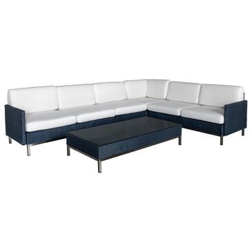 Lloyd Flanders Elements 5-Piece Outdoor Sectional in Friendly Natural and Denim Blue, , large