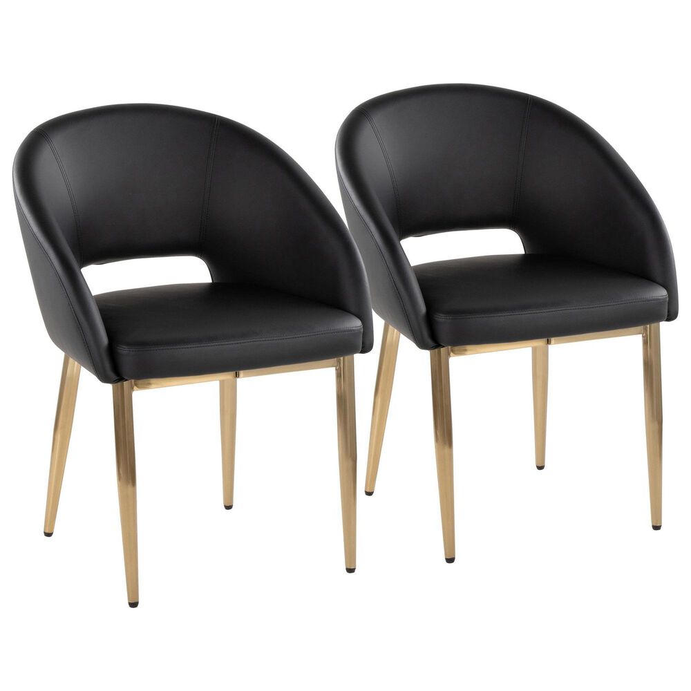 LumiSource Renee Arm Chair with Black Faux Leather Cushion in Gold (Set of 2), , large