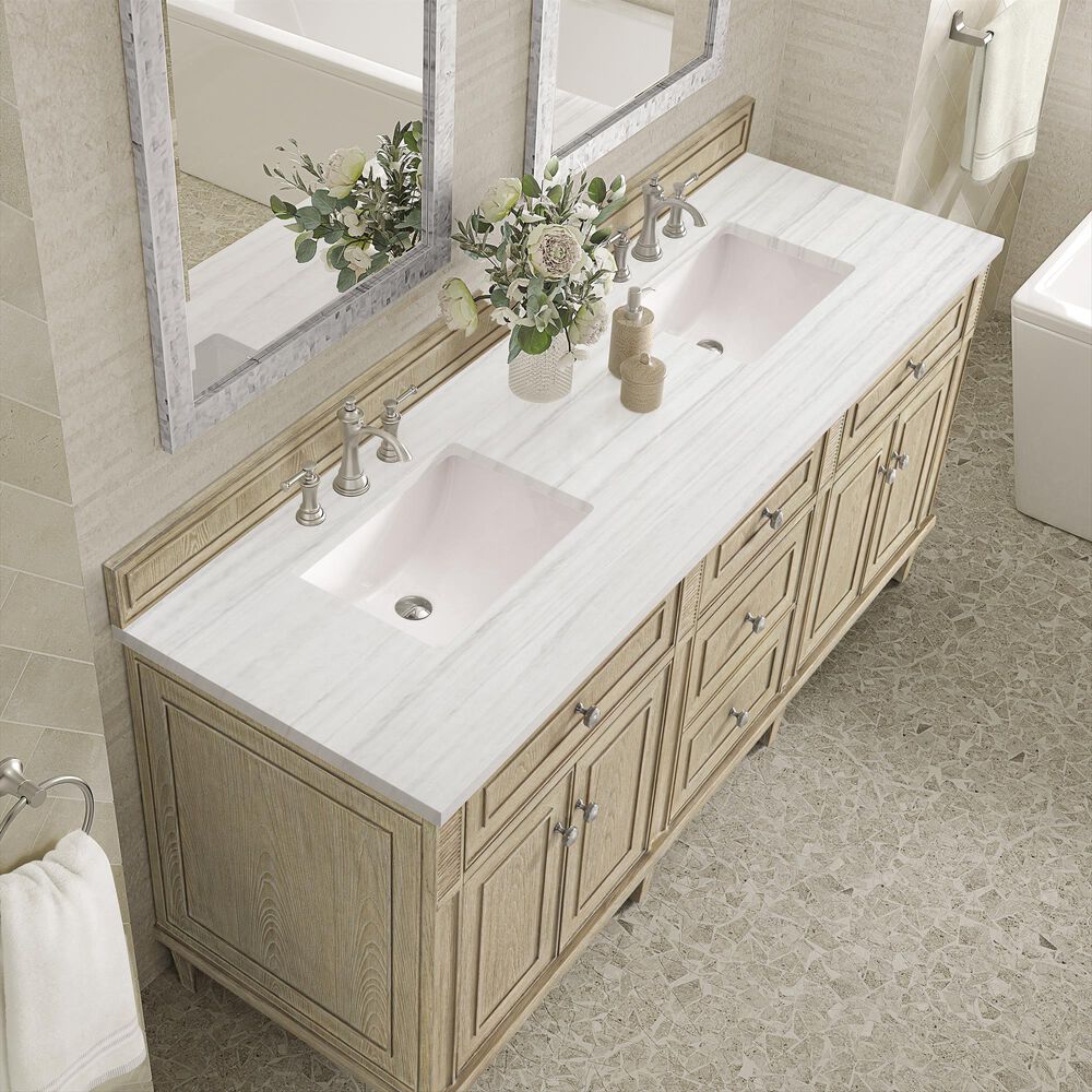 James Martin Vanities Lorelai 72&quot; Double Vanity in Whitewashed Oak with 3 CM Arctic Fall Solid Surface Top, , large