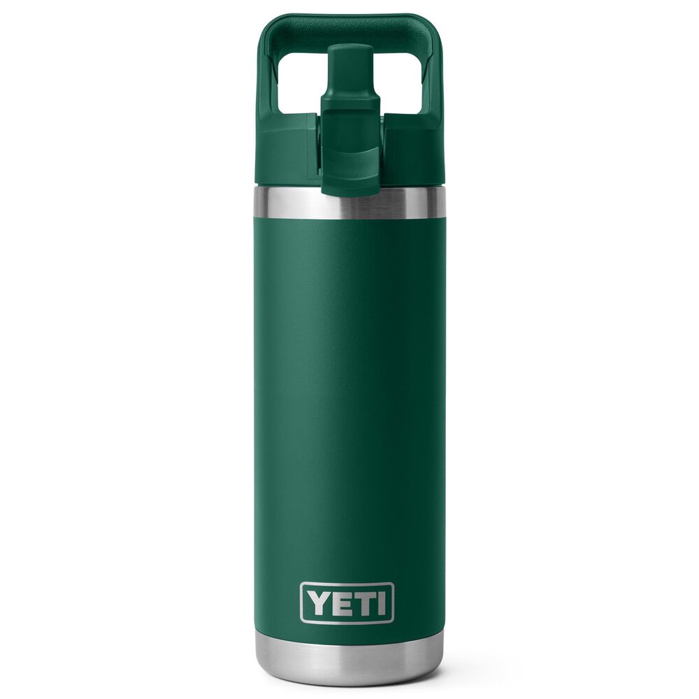 YETI Rambler 18 Oz Water Bottle with Color-Matched Straw Cap in Black Forest Green, , large