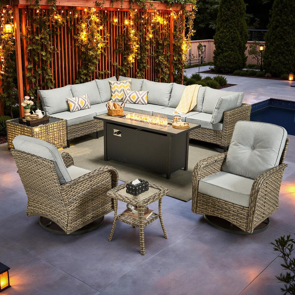 HOMLUX 11-Piece Outdoor Modular Sofa Conversation Set in Gray, , large