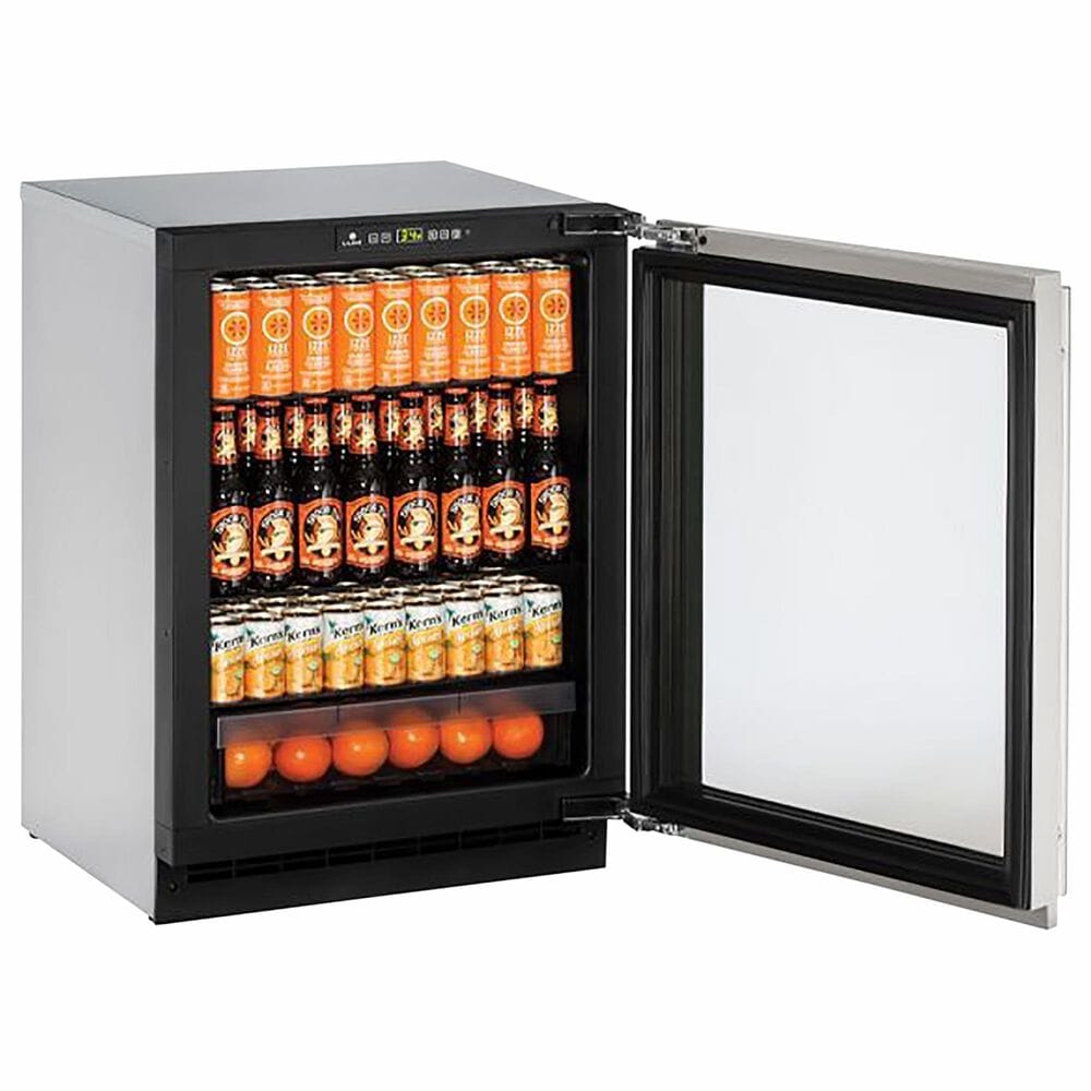 U-Line 4.9 Cu. Ft. Glass Door Refrigerator with Lock and Left Hinge in Stainless Steel, , large