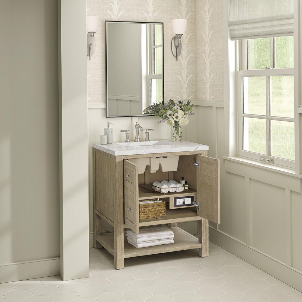 James Martin Vanities Breckenridge 30&quot; Single Vanity in Whitewashed Oak with 3 cm Ethereal Noctis Quartz Top, , large