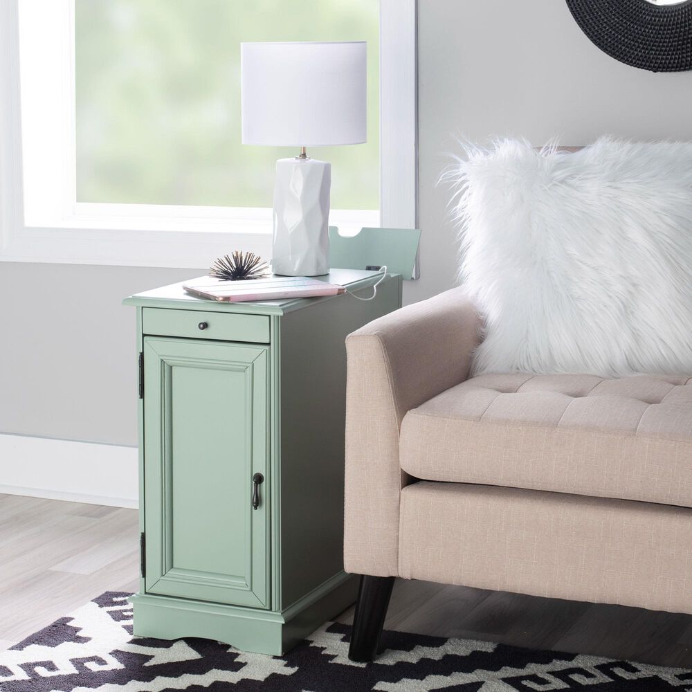 Linon Home Decor Barron Accent Table with USB Charging Station in Aqua, , large