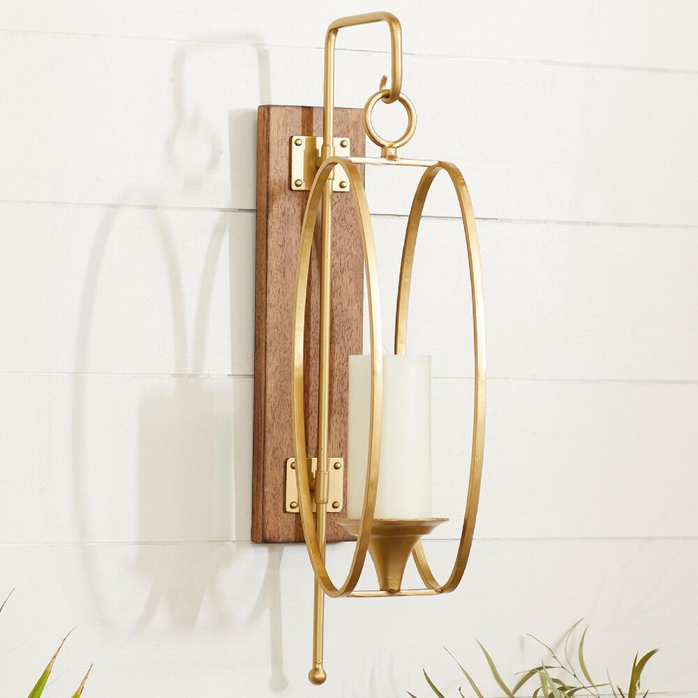 Maple and Jade 6&quot; x 24&quot; Candle Holder Wall Sconce in Gold and Dark Brown, , large