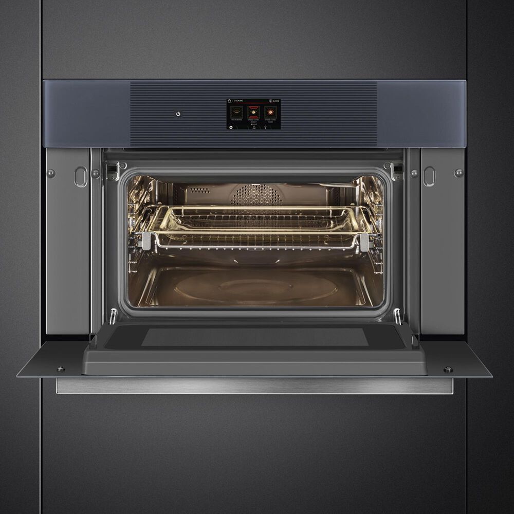 SMEG Linea 30" Single Combi-Microwave Electric Wall Oven in Neptune Grey, , large