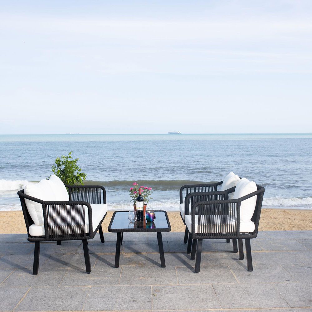 Safavieh Torsla 4-Piece Rope Living Set in Black/Beige, , large