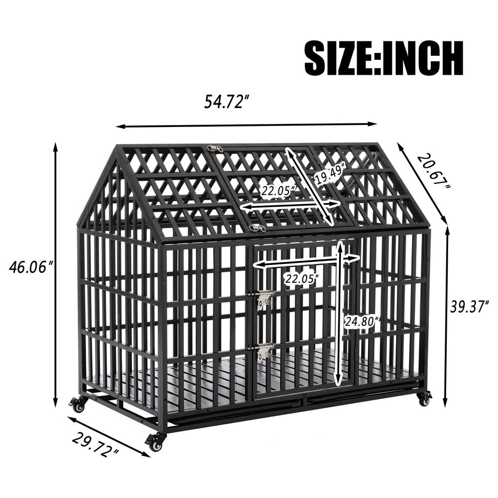 HOMLUX 55" Heavy Duty Dog Cage Pet Crate with Roof and Window on Roof in Black, , large