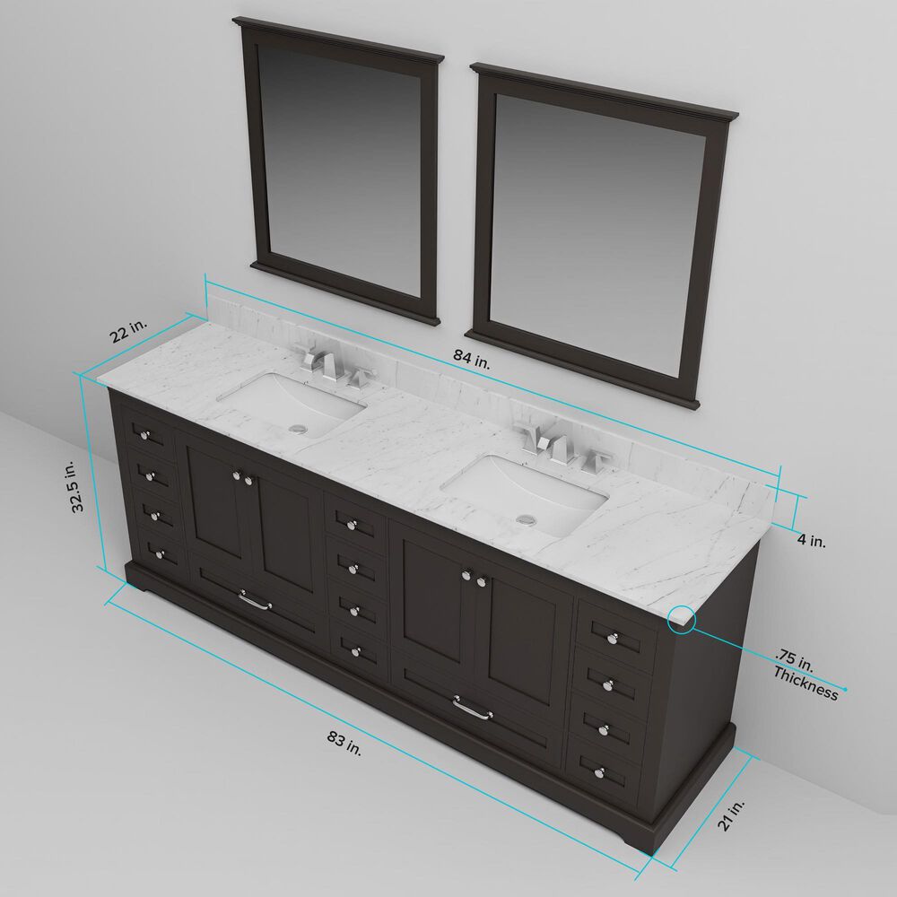 Lexora Home Dukes 84" Double Bathroom Vanity in Espresso with 2 cm White Cultured Marble Top and Rectangular Sinks, , large