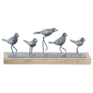Maple and Jade 7" x 18" Farmhouse Family of Birds Sculpture in Grey and Silver, , large