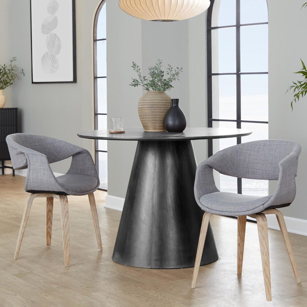 LumiSource Curvo Contemporary Upholstered Chair in Whitewashed Wood and Grey Fabric by LumiSource - Set of 2, , large