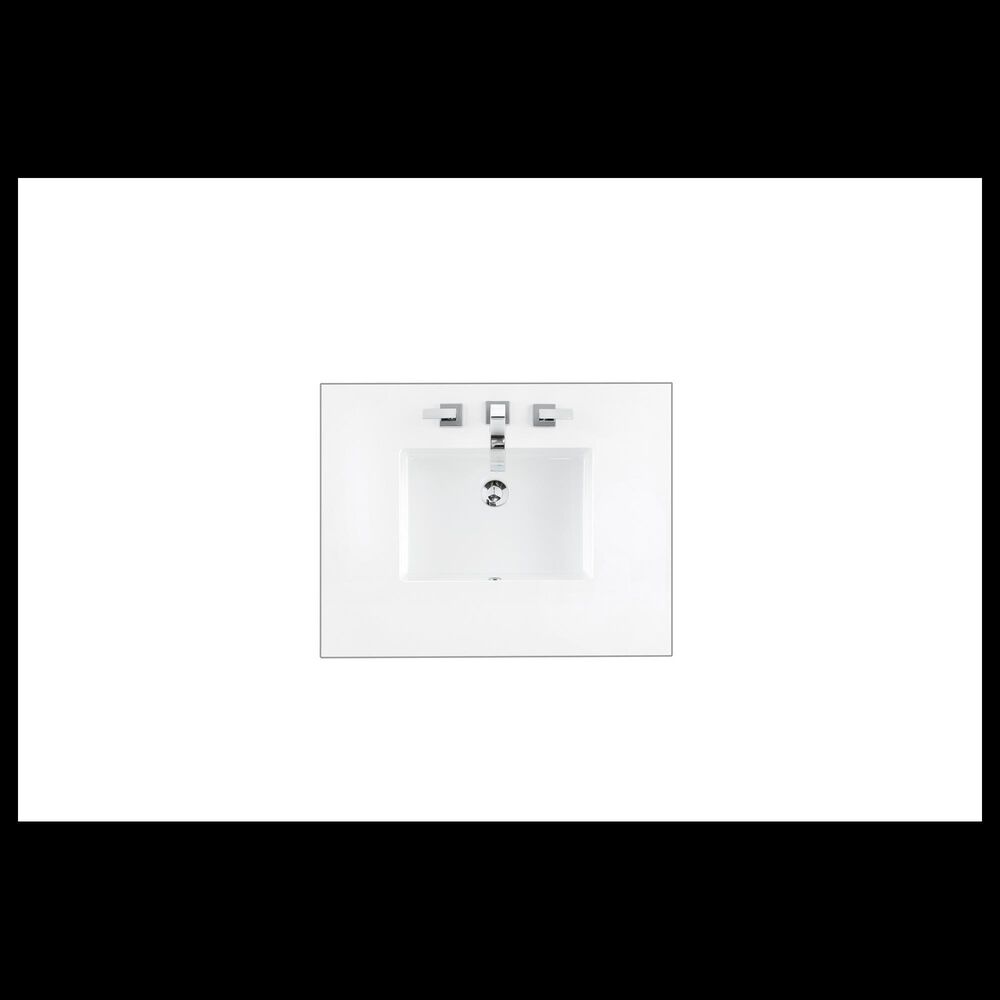 James Martin Vanities De Soto 30&quot; Single Bathroom Vanity in Bright White with 3 cm White Zeus Quartz Top and Rectangular Sink, , large