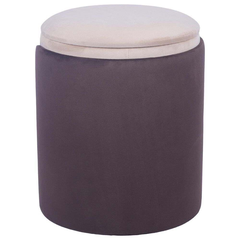 Rta Products Two-Toned Vanity Stool Storage Ottoman in Brown, , large