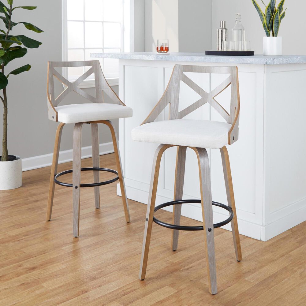 LumiSource Charlotte Swivel Bar Stool with Cream Fabric Upholstery in Light Grey and Black (Set of 2), , large