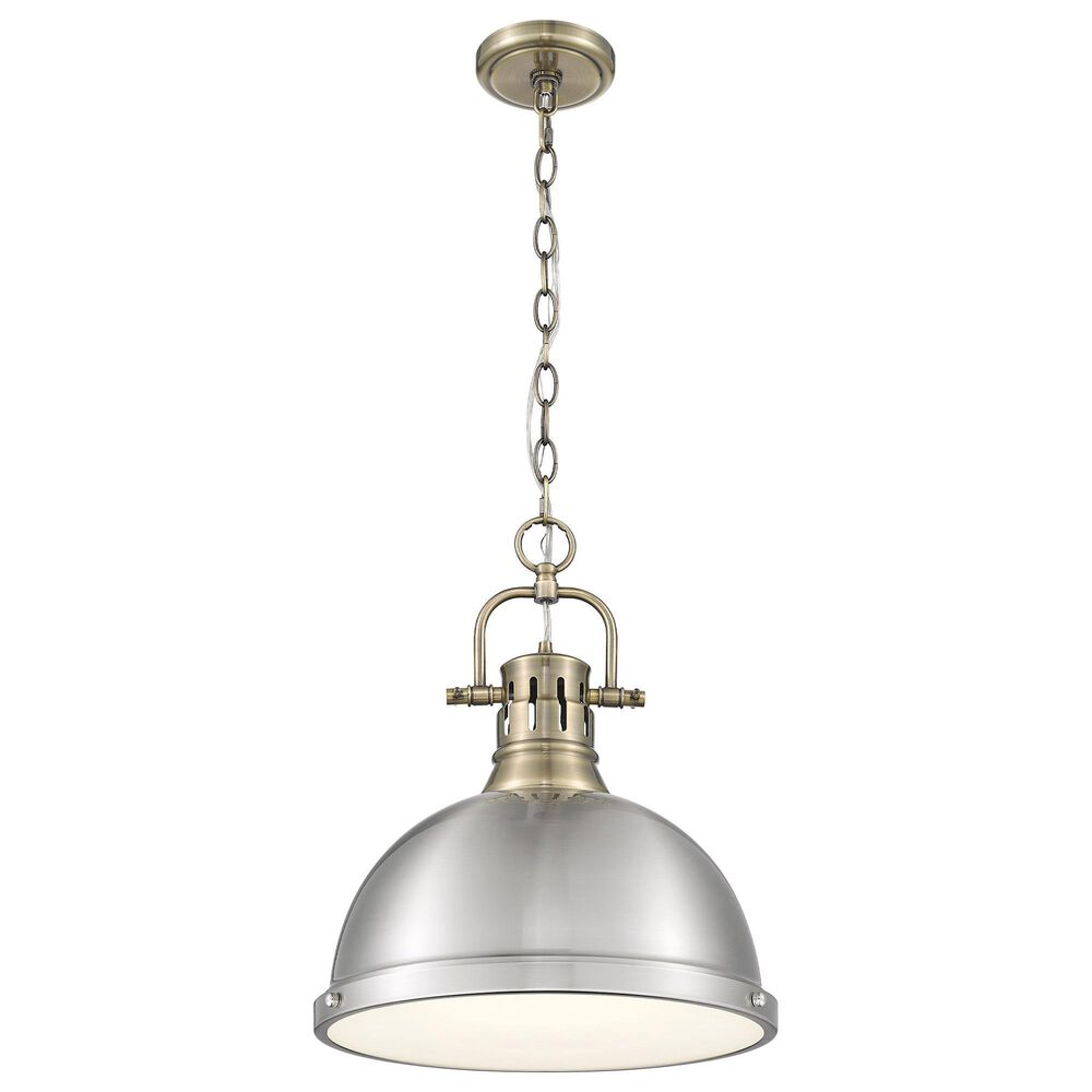 Golden Lighting Duncan 1-Light Pendant with Chain and Pewter Shade in Aged Brass, , large