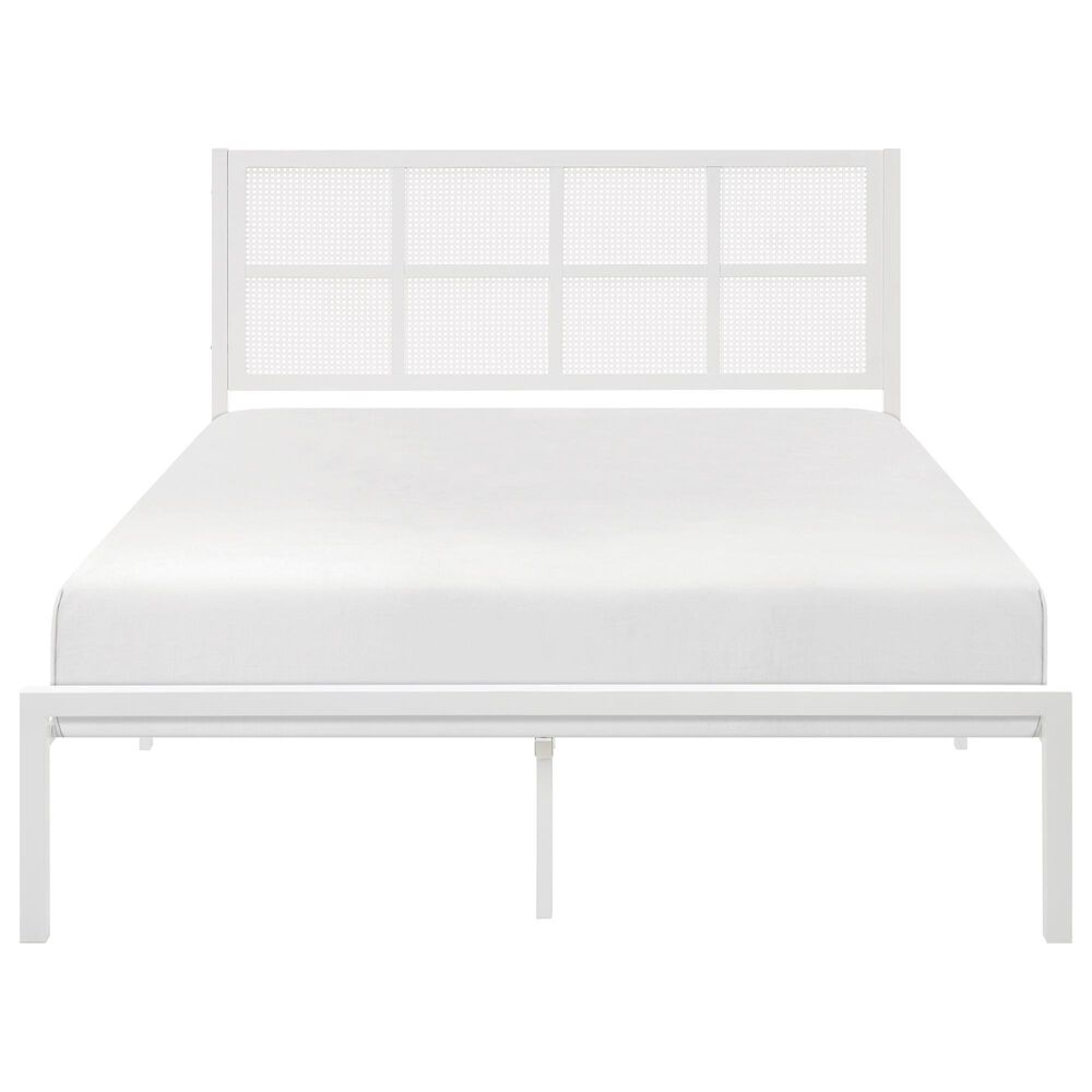 Hearth and Haven Eastern King Platform Bed with Faux Cane Panel Headboard in White, , large