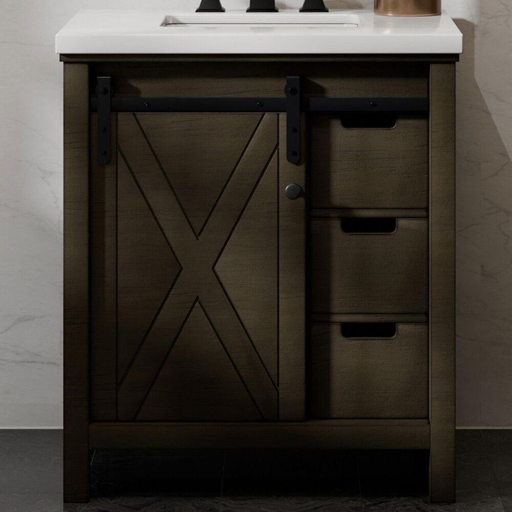 Lexora Home Marsyas 30" Single Bathroom Vanity in Rustic Brown with White Quartz Top and Rectangular Sink, , large
