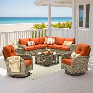 HOMLUX 9-Piece Patio Conversation Set with Illuminated Table in Orange Red, , large