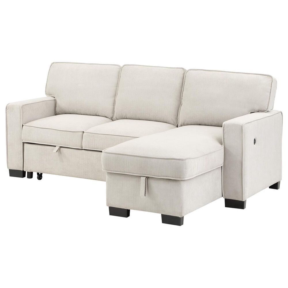 HOMLUX 86.5"W Sleeper Sectional Sofa with Storage Chaise, Cup Holders and USB Ports, in Beige, , large
