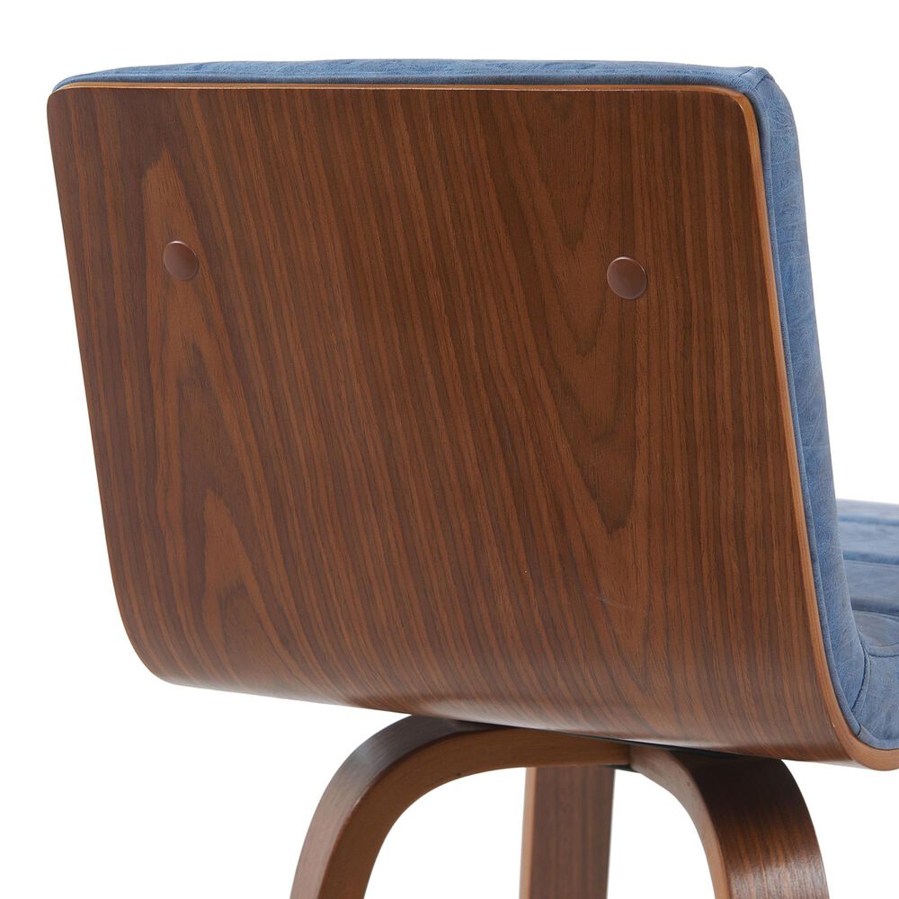 Armen Living Vienna Swivel Bar Height Stool with Vintage Blue Upholstery in Walnut, , large