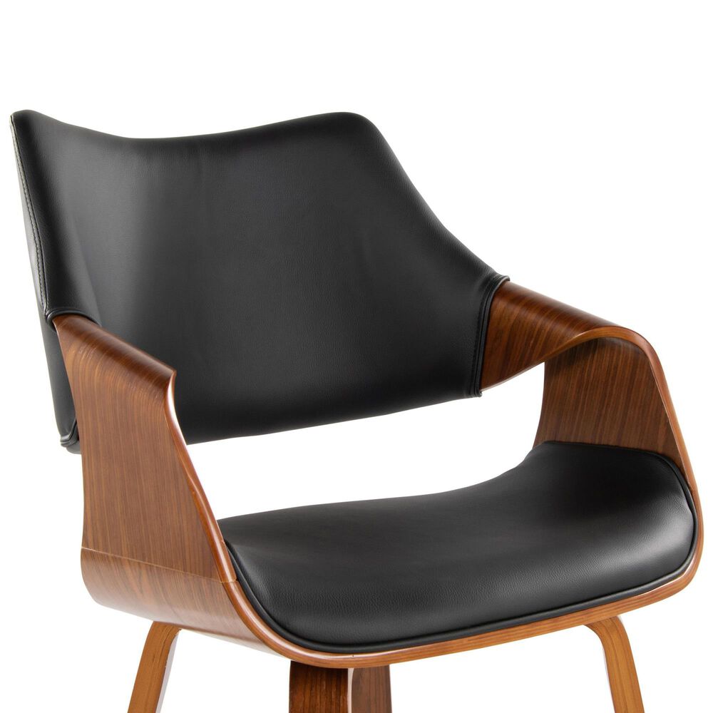 LumiSource Curvo Highback Contemporary Chair with Black Faux Leather Cushion in Walnut Wood (Set of 2), , large